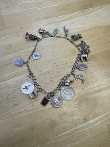 Sterling silver 17 piece charm bracelet Disney Mickey Mouse Train 62 Grams - Picture 1 of 12