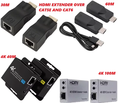 HDMI EXTENDER 30m 40m 60m 100m 4K 1080p over rj45 cat5e cat6 network cable - Image 1 of 3
