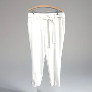 Bar III Cropped Pants Women's Sz 8 White Crepe Slim Fit Side Tie Pockets - Picture 1 of 11
