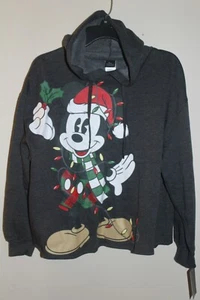 NEW Disney Mickey Mouse Christmas Hoodie Junior's M Holiday Sweatshirt in Grey - Picture 1 of 6