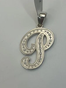 1.75" Cursive Initial "P" Pendant Sterling Silver 925 - Picture 1 of 7