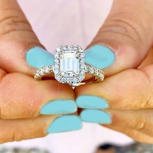 IGI Certified 14k Solid White Gold Emerald Cut Diamond Engagement Ring 2.90ctw - Picture 1 of 10
