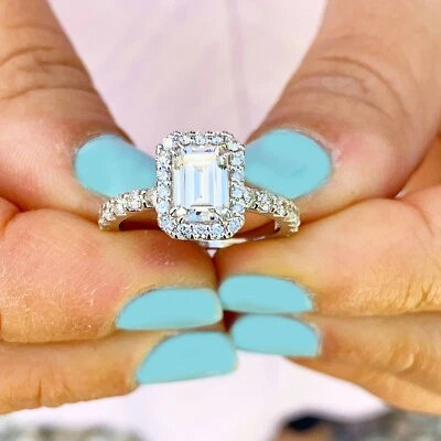 IGI Certified 14k Solid White Gold Emerald Cut Diamond Engagement Ring 2.90ctw - Image 1 of 4