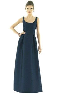  Alfred Sung Scoop Neck Dupioni Full Length Dress  Sz 10R  navy  *491  - Picture 1 of 3