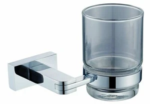 VASO MONTADO EN LA PARED ALBANY CROMO BRILLANTE PLATA + SOPORTE TAZA CEPILLO DE DIENTES - Imagen 1 de 2
