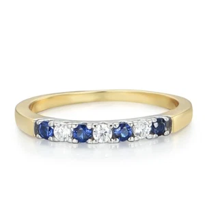 18 Carat Gold Vermeil on 925 Silver 7 Stone Blue & White Sapphire Eternity Ring - Picture 1 of 8