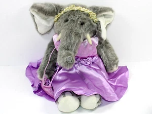 2002 Build a Bear Peluznante gris elefante con colmillos púrpura bolso de vestir 17" retirado - Imagen 1 de 7