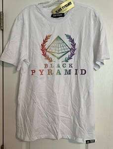 Black Pyramid Large Mens White Multicolor Crest Rainbow Tee. NWT MSRP-$38 "NEW" - Picture 1 of 8