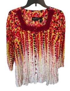 Maggie Barnes Gauzy Floral Multicolor Blouse Size 1X 18/20W Semi Sheer - Picture 1 of 3