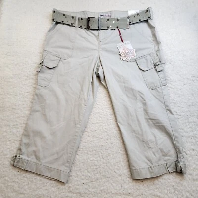 NUEVO l.e.i. Pantalones Capri Vintage 16 Cinturón Caqui Regular 100% Algodón Ashley Trouble Foto 1 de 4