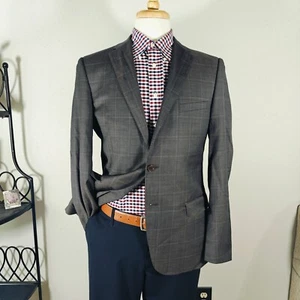 Tiglio Luxe Mens Sport Coat Blazer Gray Plaid Wool Model Porto Suit Sz 44R Slim - Picture 1 of 18