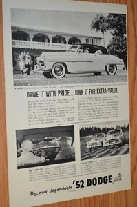 1952 DODGE CORONET DIPLOMAT ORIGINAL VINTAGE ADVERTISEMENT PRINT AD-52 - Picture 1 of 1