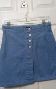 Bongo Womens Juniors Vintage Y2K Denim Skirt Sz 9 Button Fly Blue 80s 90s retro - Picture 1 of 12