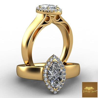 Marquise Cut Halo Filigree French Pave Diamond Engagement Ring GIA F VVS2 0.70Ct Foto 1 de 4