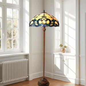 Tiffany Stylem Stained Glass Victorian Design 2-light Bronze Fin Floor Lamp - Picture 1 of 6