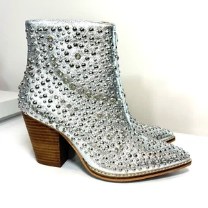 Hey Girl Corky's Boots Silver Line Dance Rhinestones Studs Bling Heels 7 - Picture 1 of 11