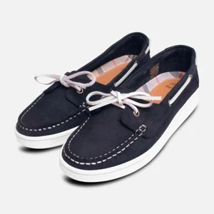 BARBOUR MIRANDA II NAVY BLUE DESIGNER NUBUCK WOMEN'S BOAT SHOES $150 - Picture 1 of 6