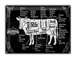 Blechschild Metzgerei 40x30 cm Kuh Beef cuts Organic Deko Schild tin sign - Picture 1 of 5