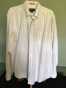 Eddie Bauer 100% Cotton White LS Shirt w/Red & Black Stripes - Size L