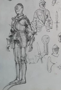Antique Original Drawing 19th century Knight Portraits Sketches - Picture 1 of 8