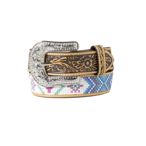 Youth girl's Angel Ranch BEADED AZTEC & CACTUS BELT w/ Embossed leather 6 SIZES! - Picture 1 of 7