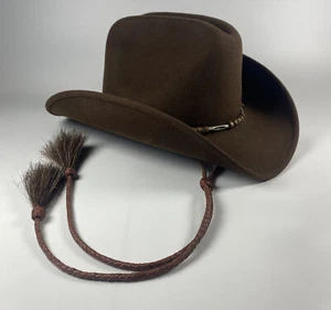 Rodeo King Brown Felt Cowboy Hat Large 58-59 Adjustable Leather Chin Strap - Picture 1 of 10
