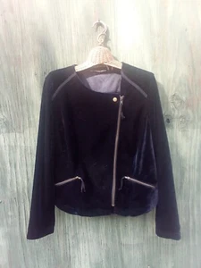 Weiche Umgebung schwarz Samt einzigartige Jacke M NEU Druckknöpfe & doppelte Reißverschlüsse - Bild 1 von 6