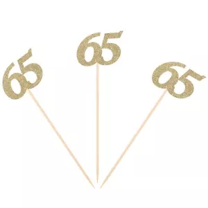 Pack Of 10 Gold Glitter 65th Birthday Centerpiece Sticks Number 65 Table Topper - Picture 1 of 1