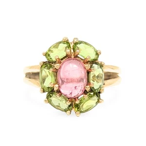 14K Gold Pink & Green Tourmaline Ring - Size 5 - Picture 1 of 8