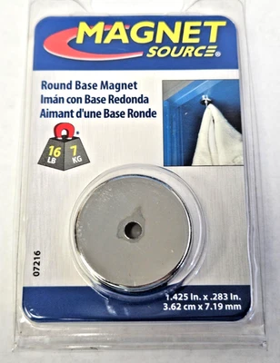THE MAGNET SOURCE 07216 1-1/2" X 1/4" Round Magnet 16 LB Pull Magnet Source Base Magnet