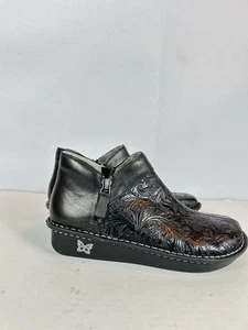 Alegria Embossed PAT-7609X Black Leather Inside Zip Boot Womans Sz 36 NEW - Picture 1 of 18