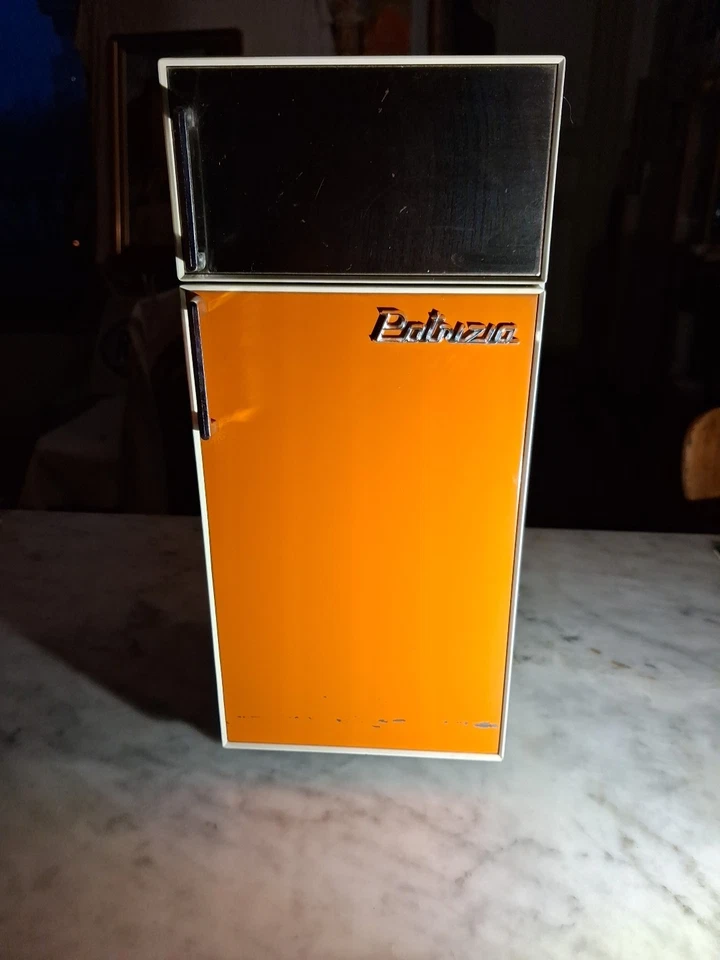 JOUET ANCIEN - FRIGO VINTAGE EN TOLE LAQUEE  ORANGE AMB MARCHESINI ITALY 1970 - Photo 1/4