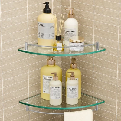 2件装KES玻璃转角架浴室转角钢化玻璃搁板密封 — 第 1/4 张图片