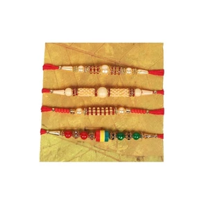 Lujoso anillo de perlas y diunes Rakhi conjunto de 4 con Roli Chawal - Imagen 1 de 3