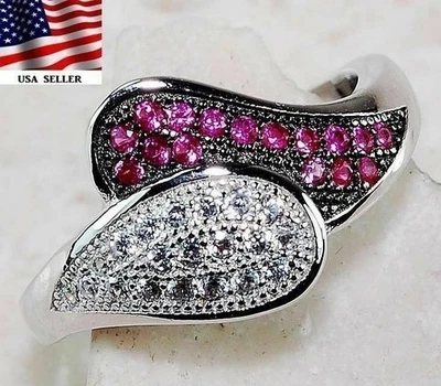 1CT Treated Ruby & Topaz 925 Solid Sterling Silver Ring Jewelry Sz 6 GB1-2 - Image 1 of 2