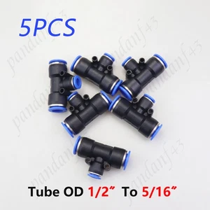 5 pcs Pneumatic Reduced Tee Push In Fitting: Tube OD 1/2 to 5/16, One Touch - Picture 1 of 8