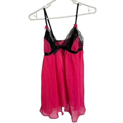 Betsey Johnson Pink & Black Lace Babydoll Chemise, Small - Image 1 of 4