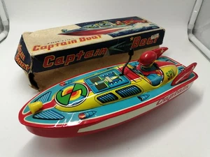 Mitsuhashi Tin Toy Captain Boat W/BOX F/S FEDEX - Picture 1 of 8