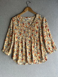 Rose & Olive Top Womens Small Multicolor Floral 3/4 Sleeve Relaxed Fit - Picture 1 of 8