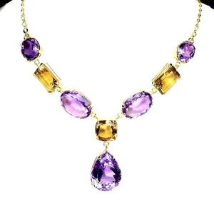 925 Sterling Silver Necklace Pear Amethyst 24x18mm Citrine Handmade Gemstone 17 - Picture 1 of 14