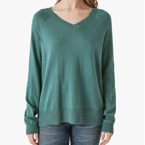LUCKY BRAND NWOT Long Sleeve V Neck Knit Sweater Size Medium Teal Relaxed Fit - Picture 1 of 5