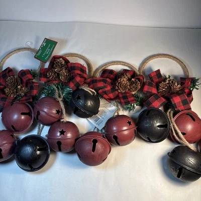 Lote de 4 cabides de maçaneta de porta de Natal rústico novo com etiquetas - Imagem 1 de 4