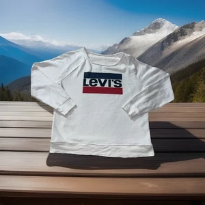 LEVI'S Womens Oversized Graphic Shirt Jumper Medium White Cotton Cute White Gym - Picture 1 of 24