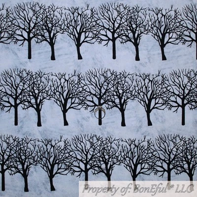 BonEful FABRIC FQ Cotton Quilt White Black Winter Snow Xmas Tree Forest Stripe L - Image 1 of 4