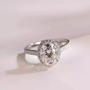 2.50 Ct Oval-Cut Moissanite Women's Halo Engagement Ring 14k White Gold Plated - Picture 1 of 7