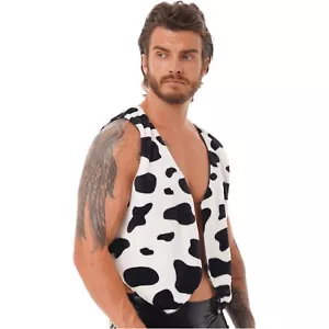 Mens Tops Hippie Vest Outwear Animal Costume Sleeveless Jacket Christmas - Picture 1 of 27