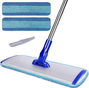 18" Microfiber Mop: Stainless Handle, 2 Washable Pads, Brush for All Floors - Picture 1 of 5