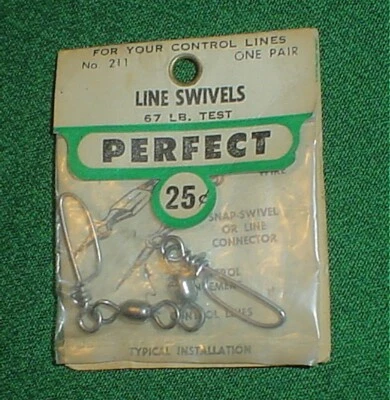 PERFECT LINE SWIVELS, 67 LB TEST, NO 211, U/C MODEL AIRPLANES, GREEN PACKAGE,NIP - Image 1 of 2