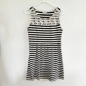 Abito donna Ann Taylor Loft taglia S nero bianco a righe senza maniche pizzo mini - Foto 1 di 13