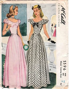 1940's McCall Printed Pattern #5596 Misses' Evening Dress Size 12 Bust 32 RARE - Picture 1 of 3